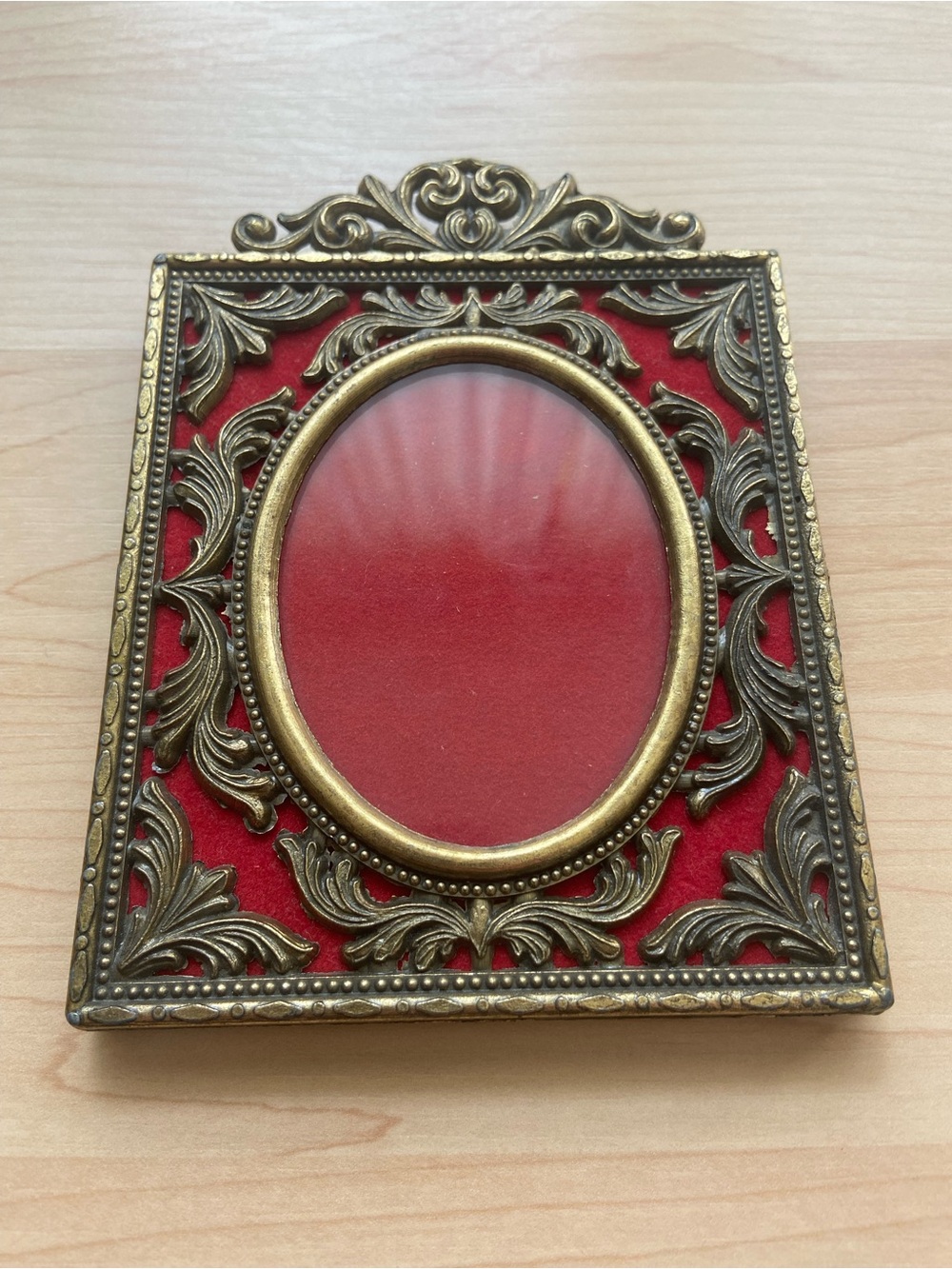 Vintage Italian Art Frame Ornate Brass Red Velvet Background 5”x4” Made In Italy
